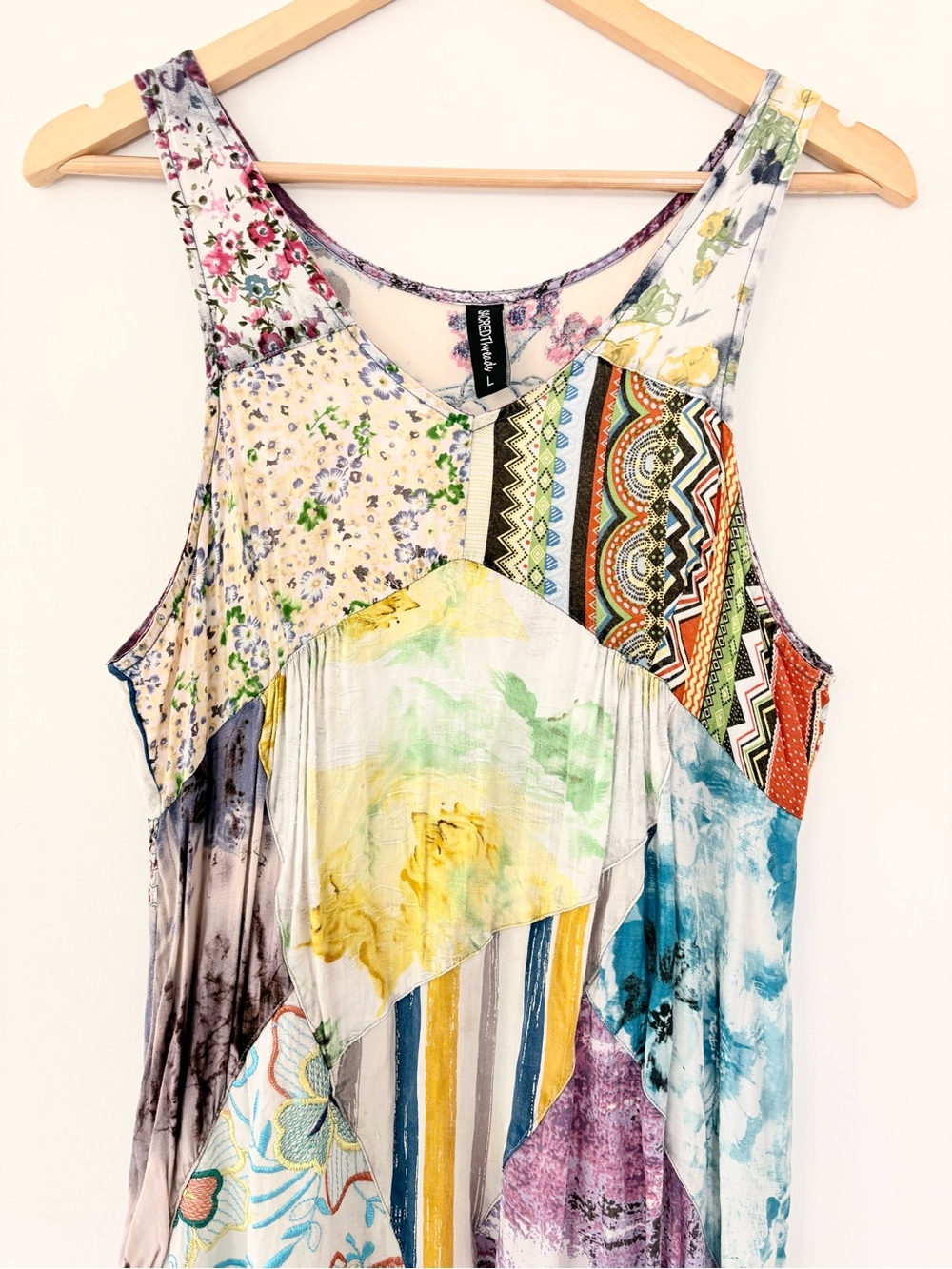 SACRED THREADS L Patchwork Dress Multicolor Boho Embroidered Floral Festival - Picture 4 of 14